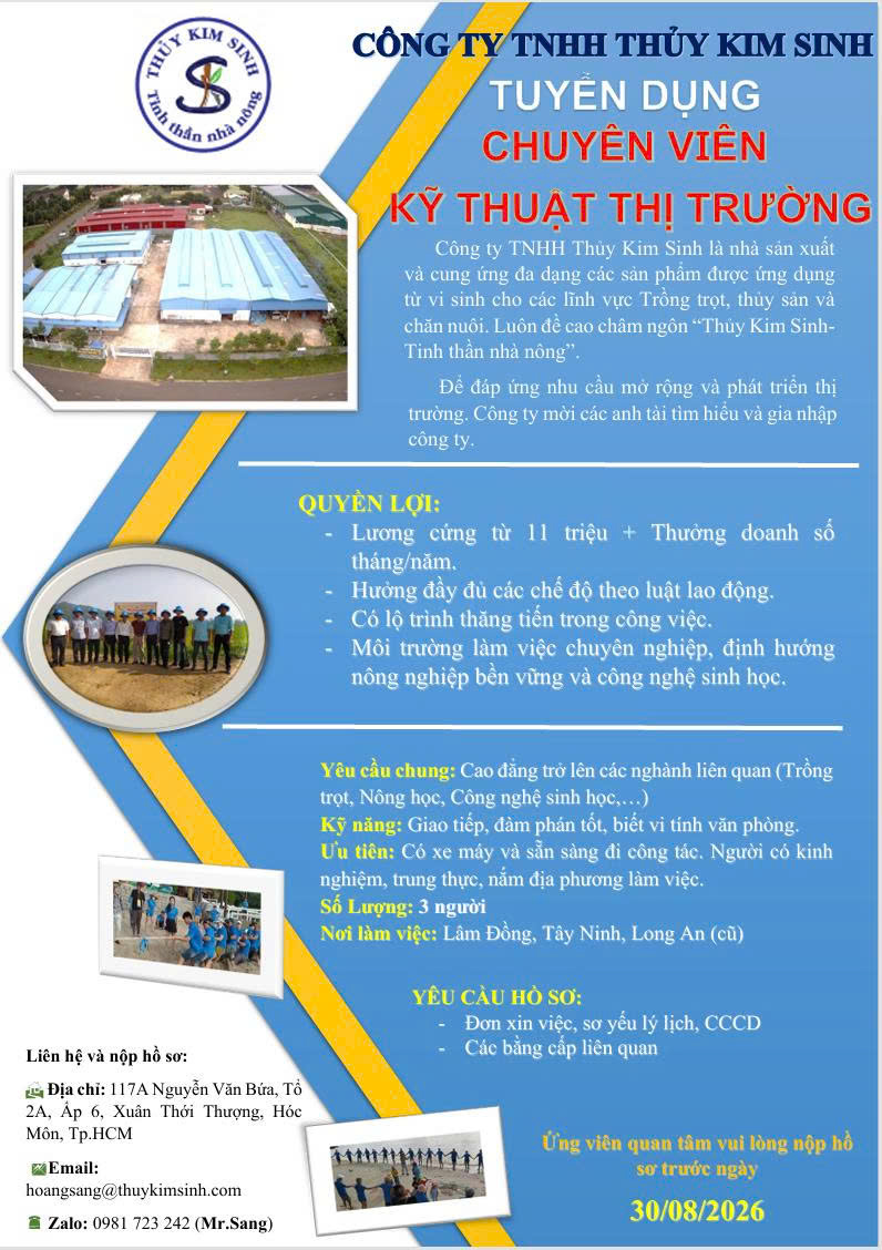 Tuyển dụng Chuyên viên Kỹ thuật Thị trường